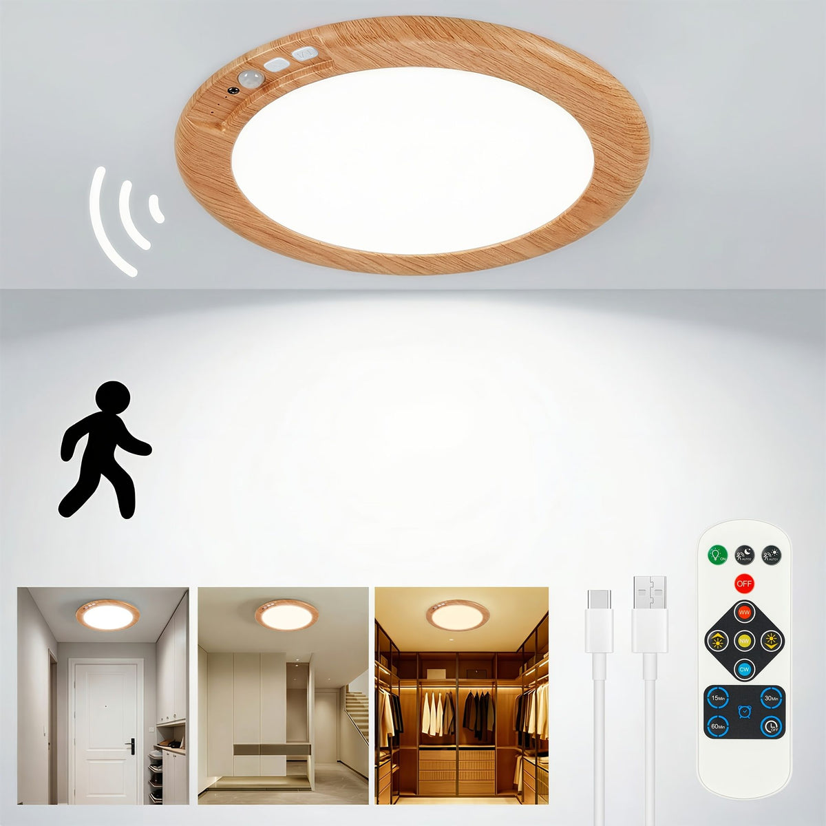 Rechargeable LED Ceiling Light with Motion Sensor
