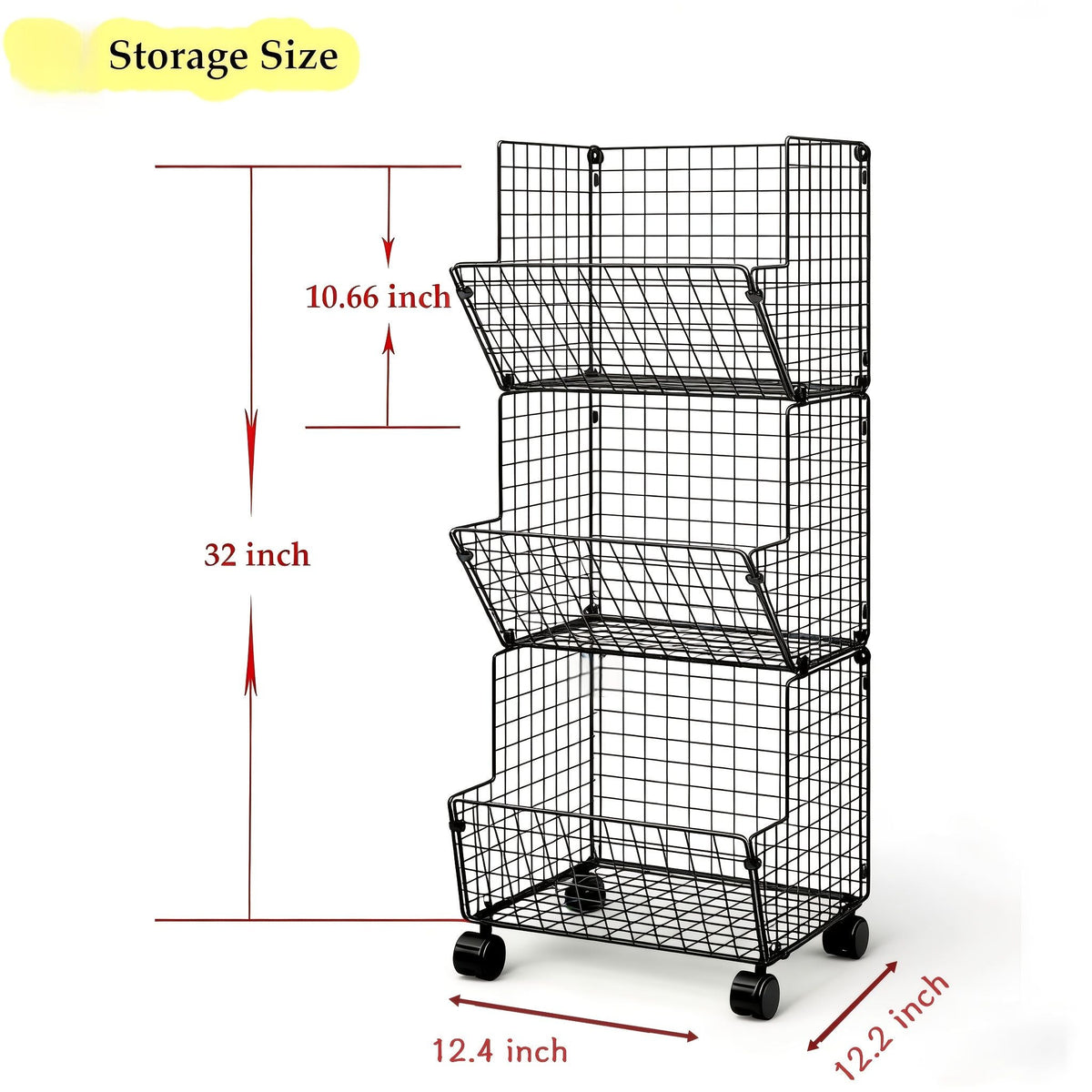 3-Tier Wall Mount Metal Wire Storage Basket with 5 S-Hooks
