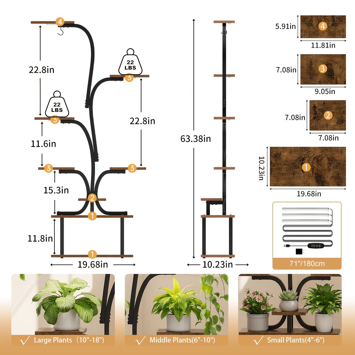 7-Tier Indoor Plant Stand with Grow Lights