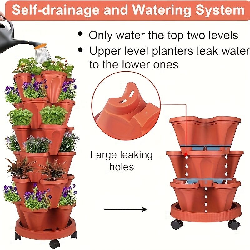 5-Tier Stackable Vertical Garden Planter with Wheels