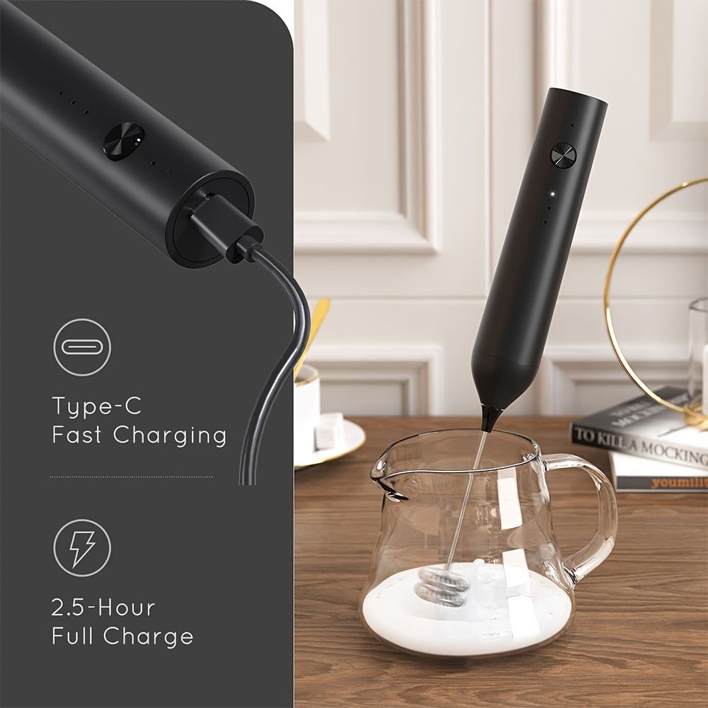 Rechargeable Electric Milk Frother with 2 Heads