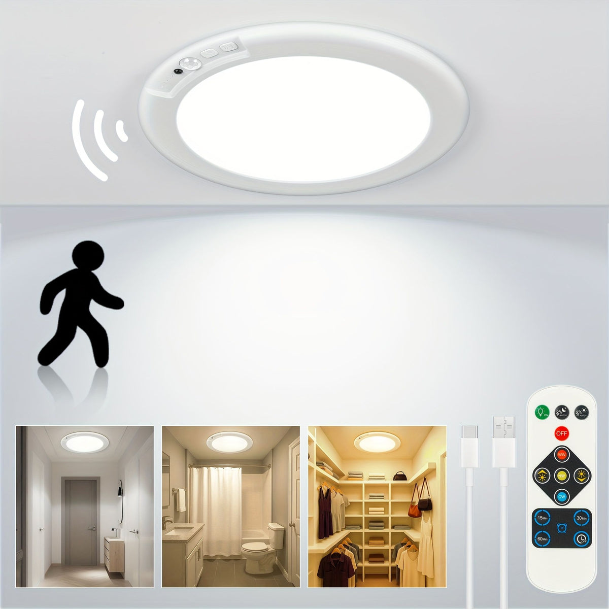 Rechargeable LED Ceiling Light with Motion Sensor