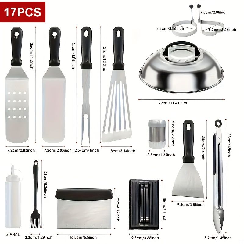 17-Piece BBQ Grill Set with Meat Press and Thermometer