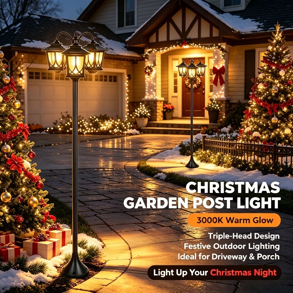 3-Headed Solar Outdoor Post Light 73 Inch Dusk to Dawn