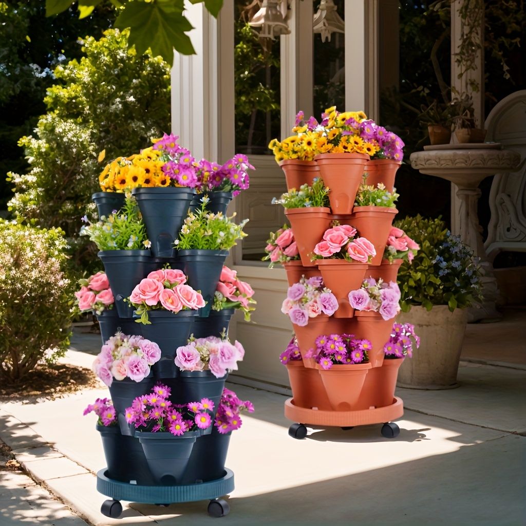 5-Tier Stackable Vertical Garden Planter with Wheels