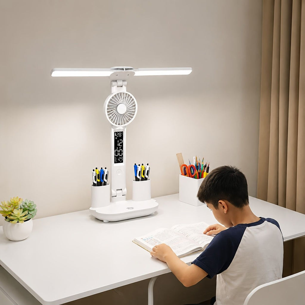LED Desk Lamp with Cooling Fan and Pen Holders