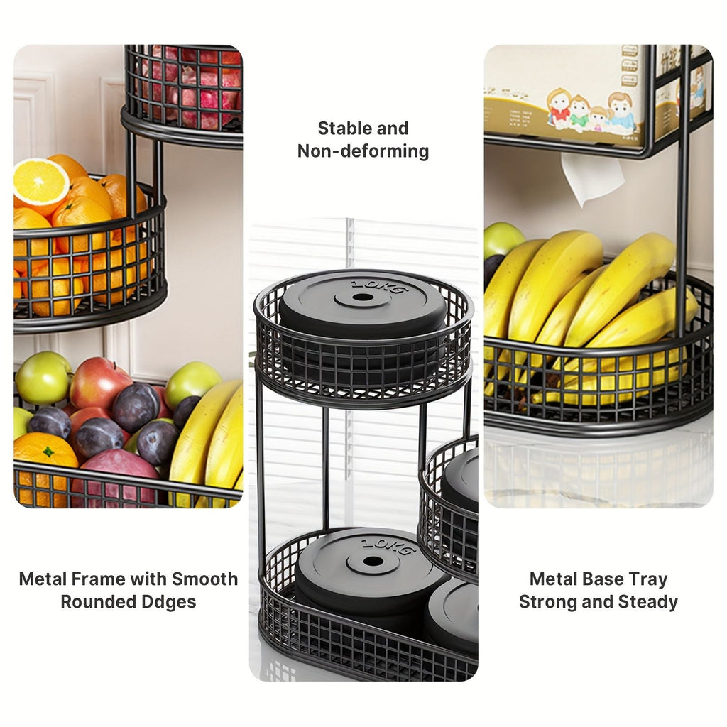 3 Tier Black Metal Fruit Basket