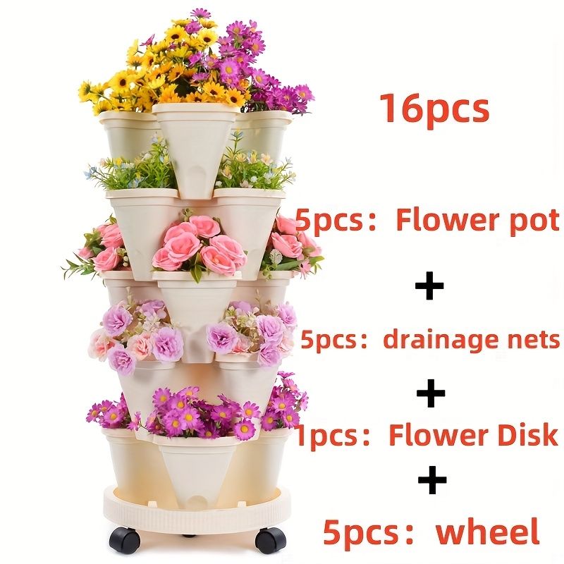 5-Tier Stackable Vertical Garden Planter with Wheels