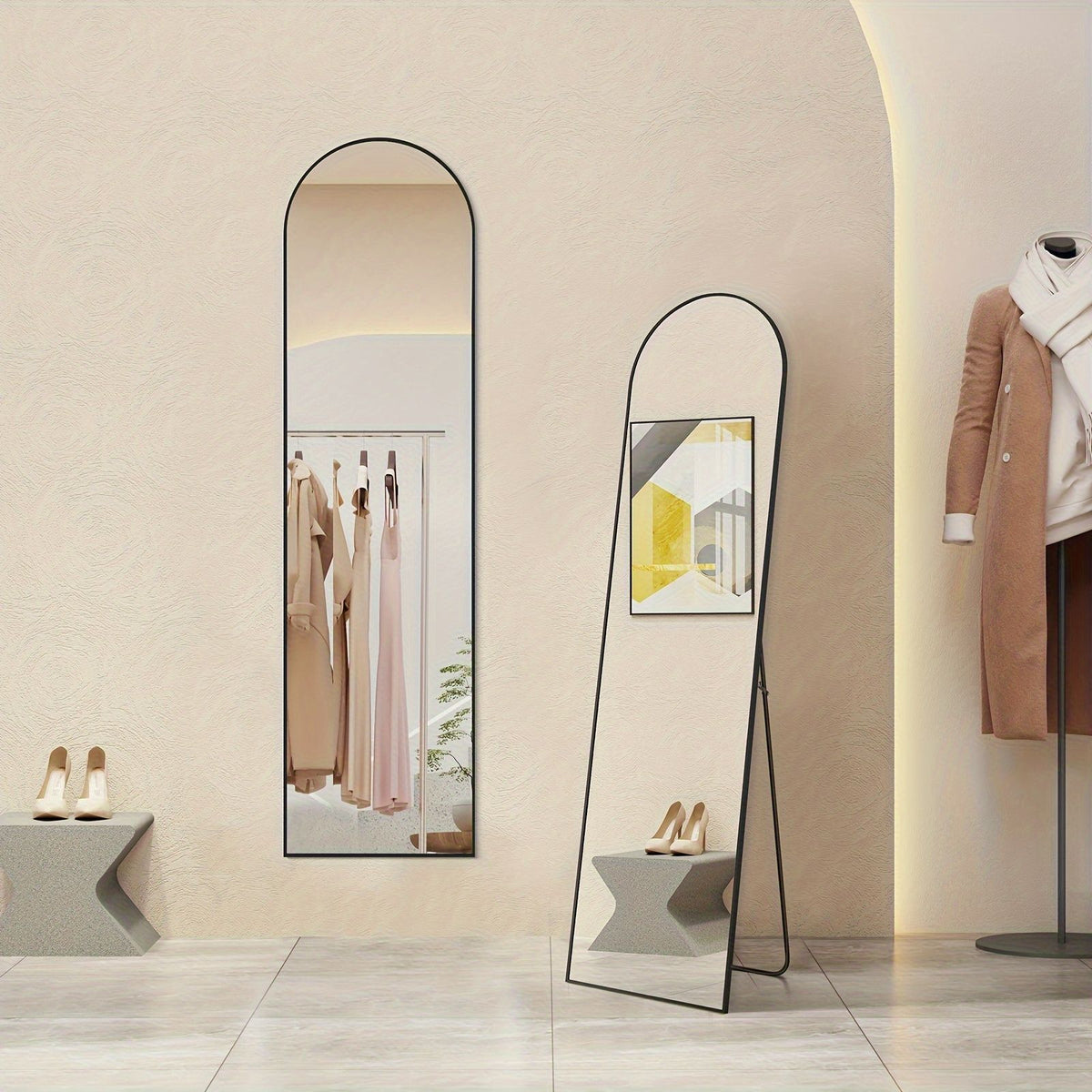 Arched Full Body Floor Mirror with Stand