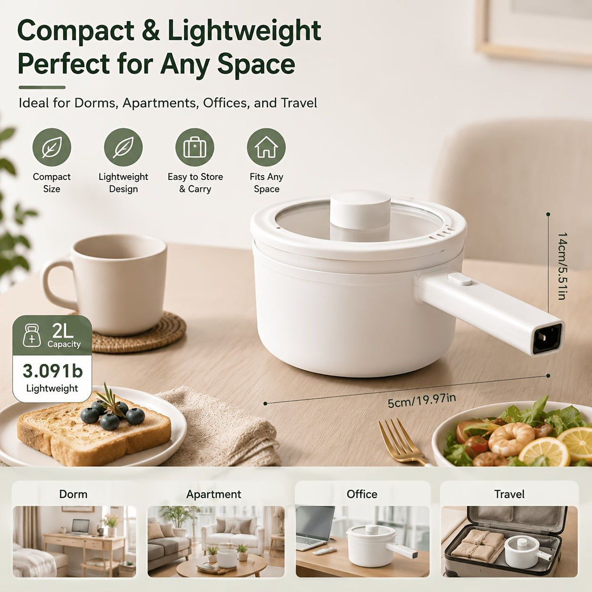 2L Electric Hot Pot with Steaming Basket 600W