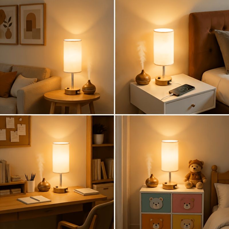 Dimmable Table Lamp with USB Charging Ports and AC Outlet
