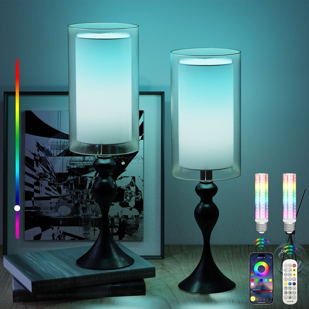 Set of 2 Bedside Table Lamps with RGB Music Sync