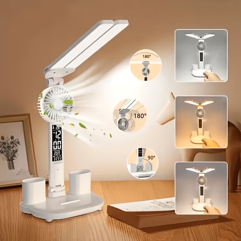 LED Desk Lamp with Cooling Fan and Pen Holders