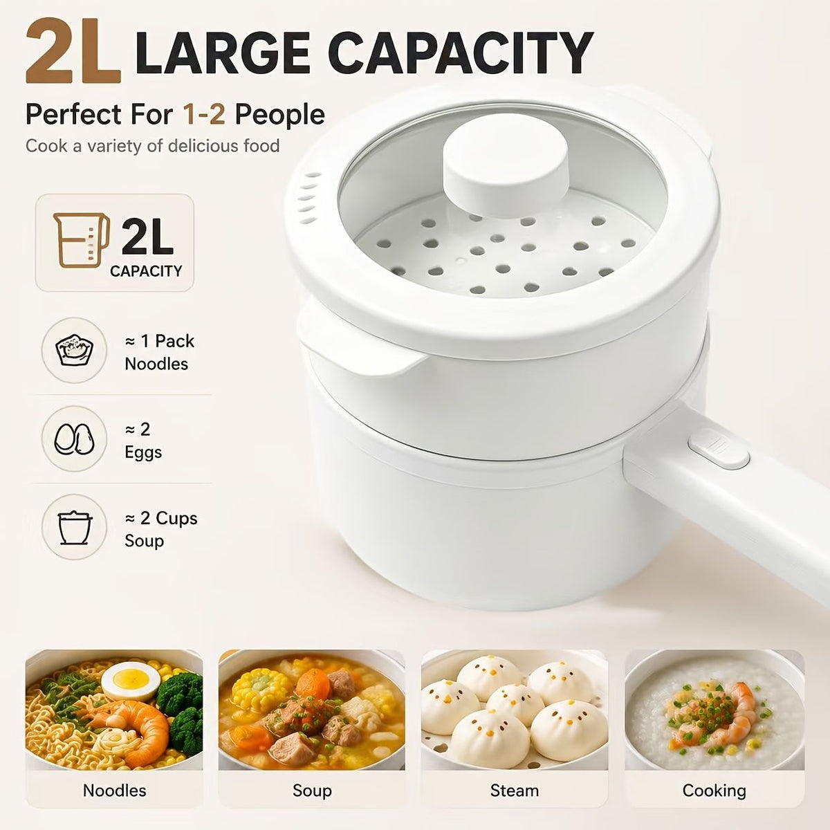 2L Electric Pot with Steaming Basket 600W