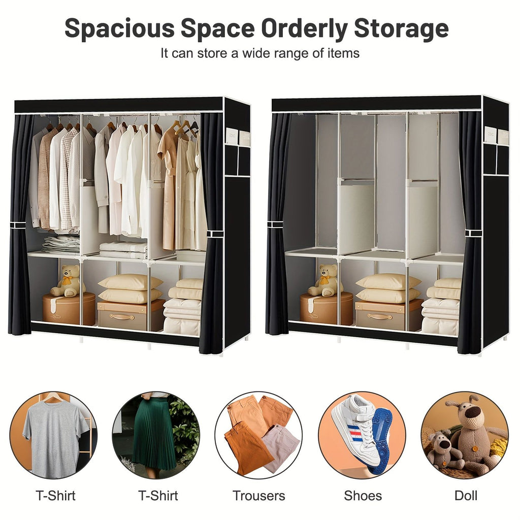 Portable Closet Storage Organizer Wardrobe Rack Shelf