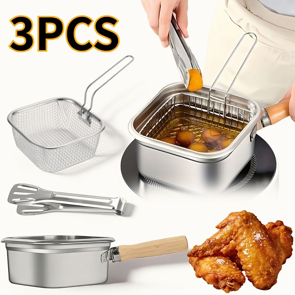 Stainless Steel Deep Frying Pan with Clip