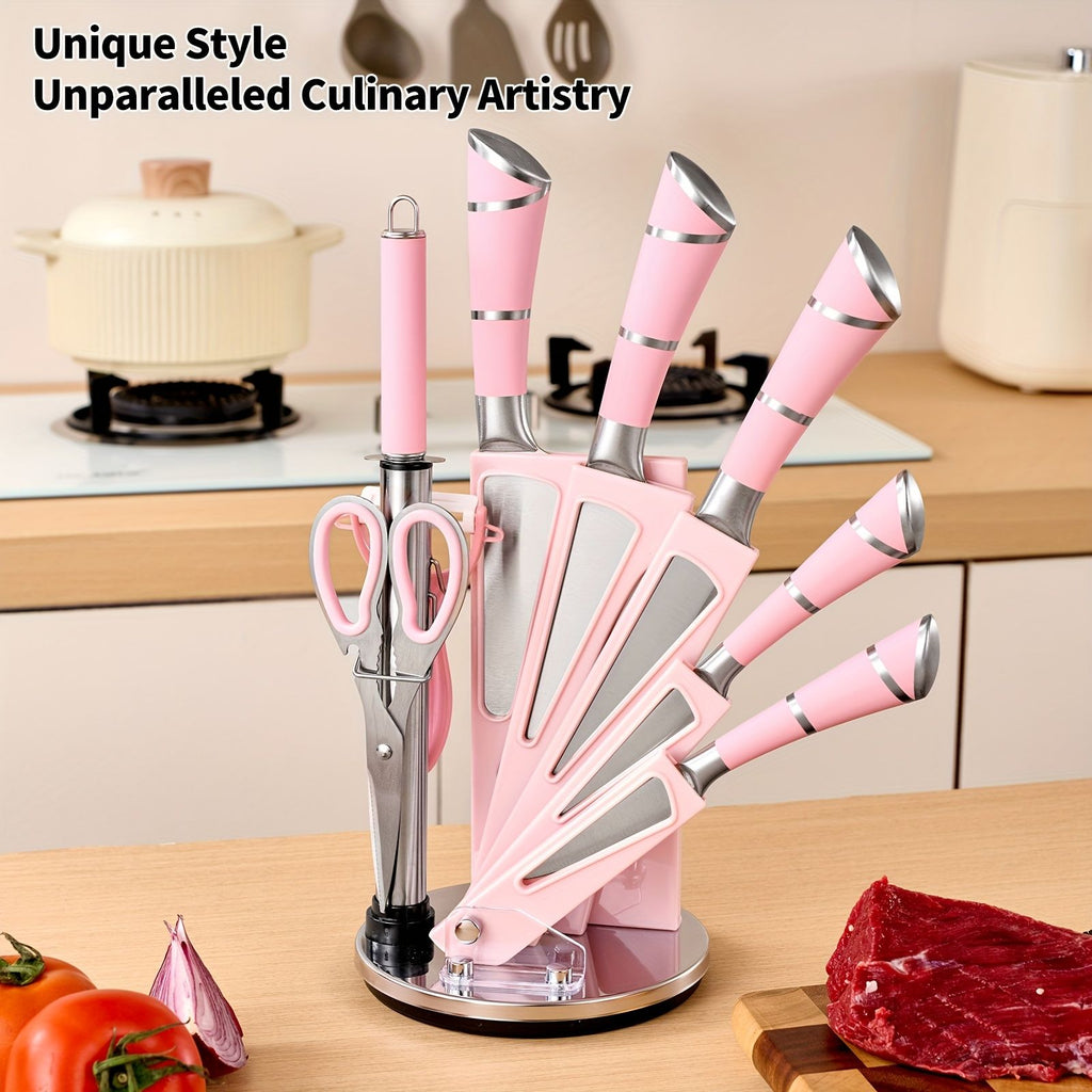 9 Piece Kitchen Knife Set with Built-In Sharpener Block