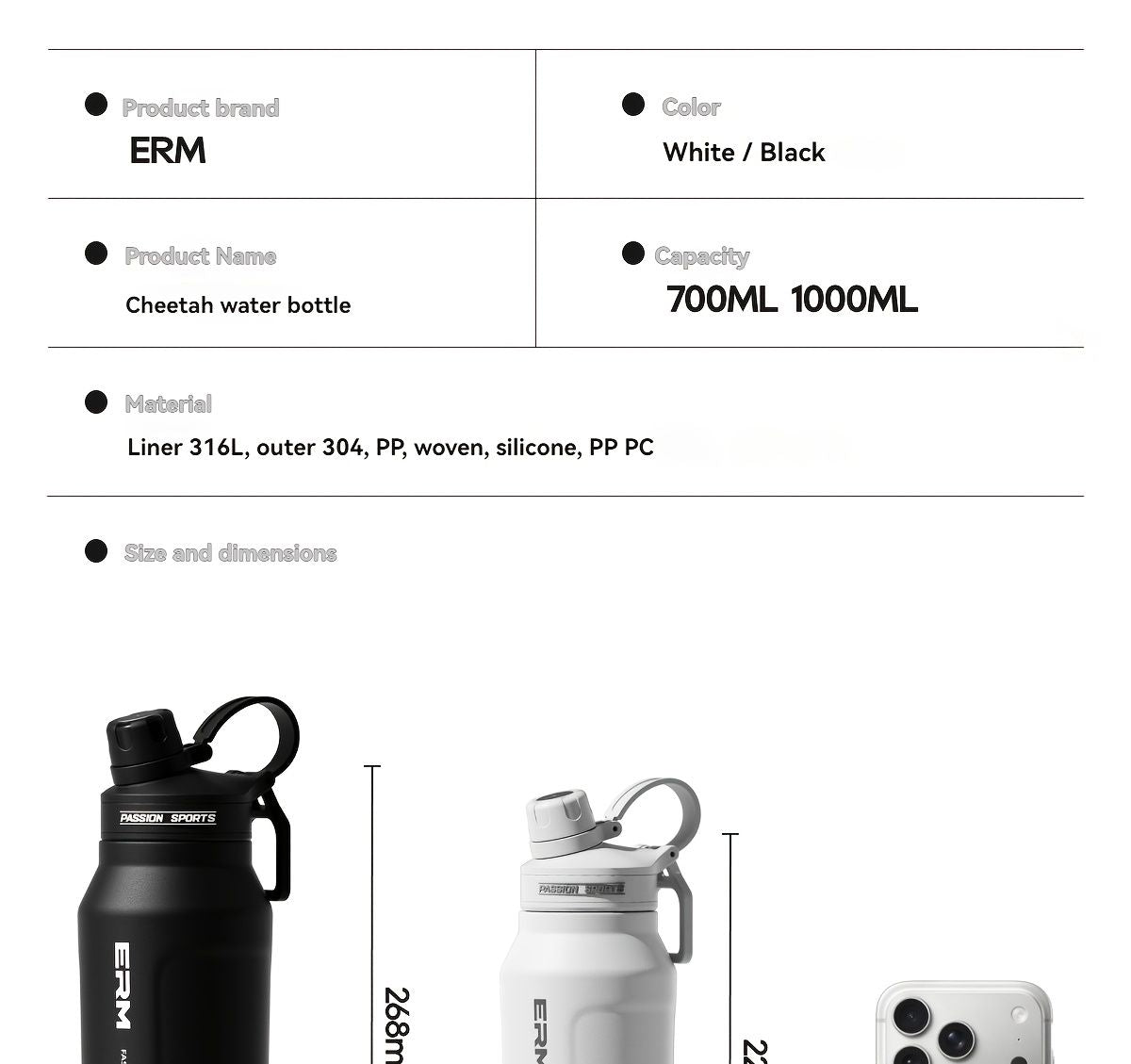 Insulated Stainless Steel Water Bottle with 2 in 1 Straw Spout