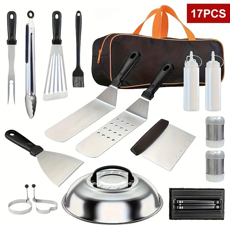 17-Piece BBQ Grill Set with Meat Press and Thermometer
