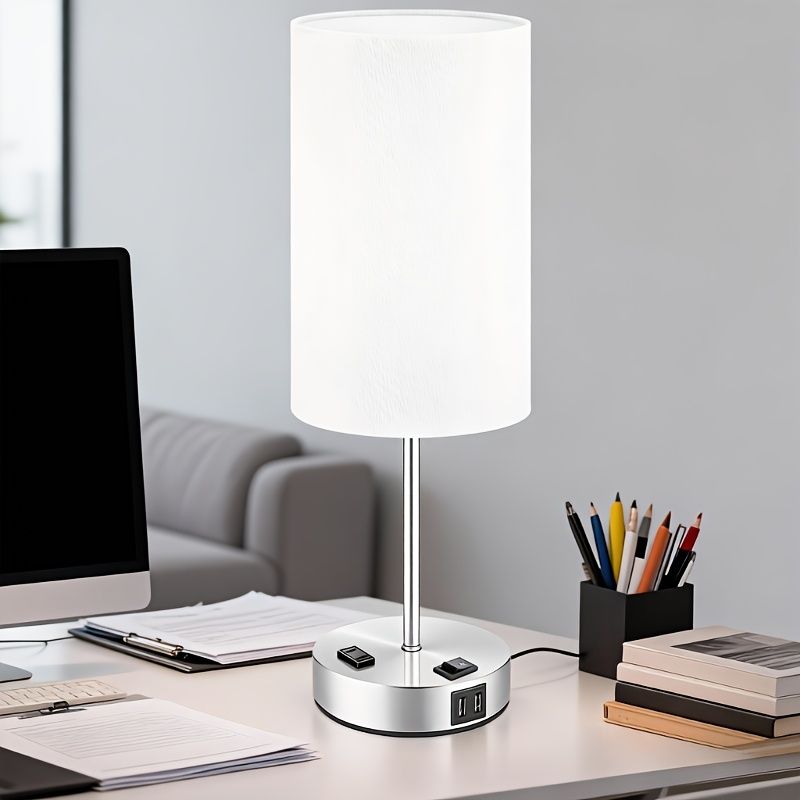 Dimmable Table Lamp with USB Charging Ports and AC Outlet