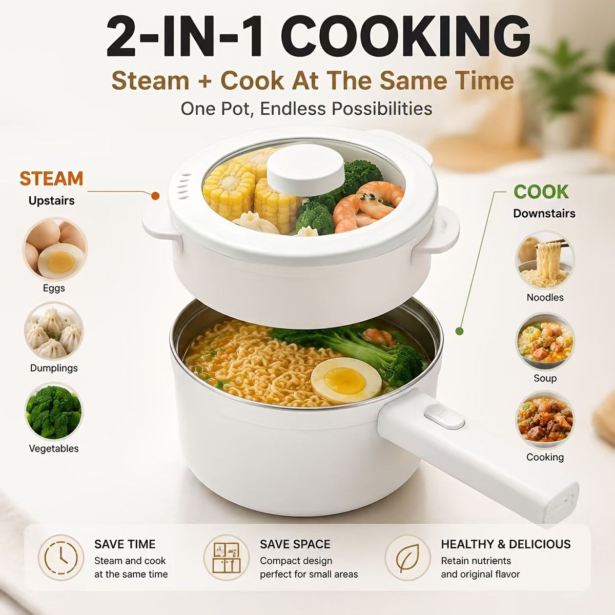 2L Electric Pot with Steaming Basket 600W