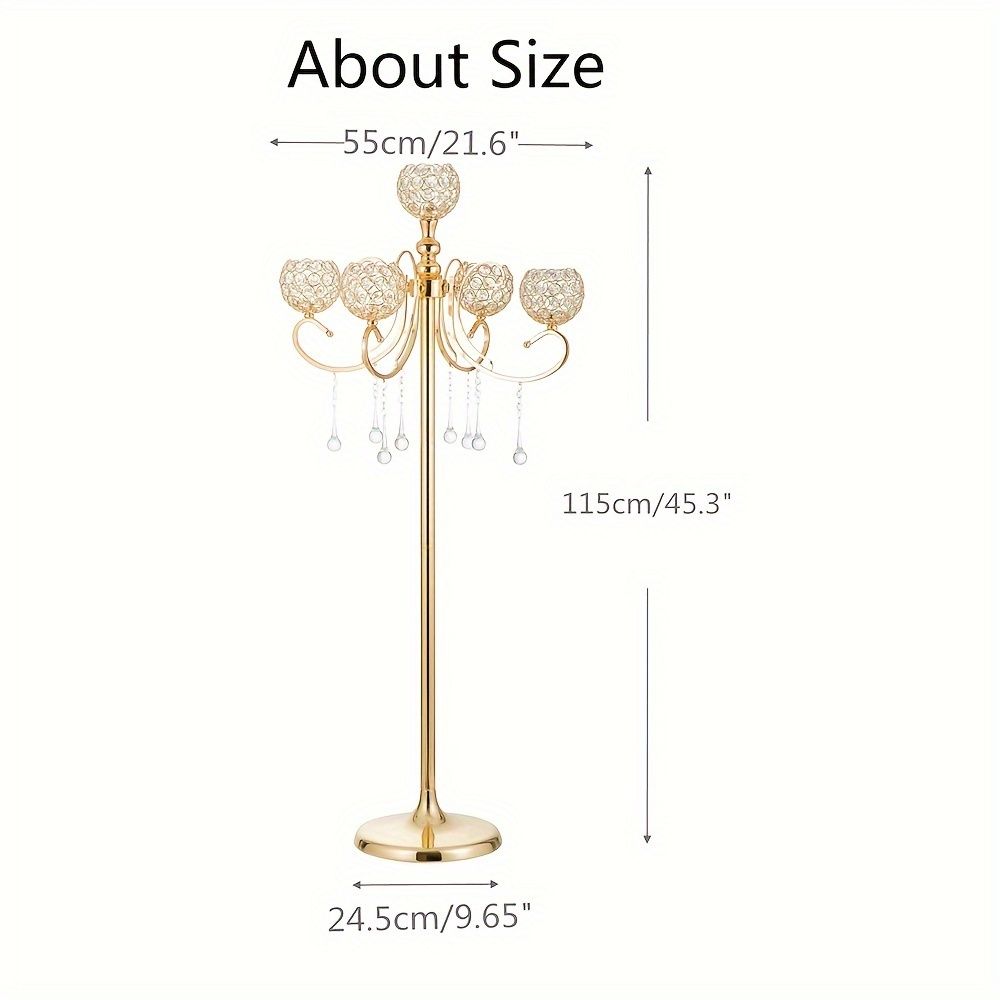 45.3-Inch Gold 5-Branch Floor Candelabra with Crystal Beads