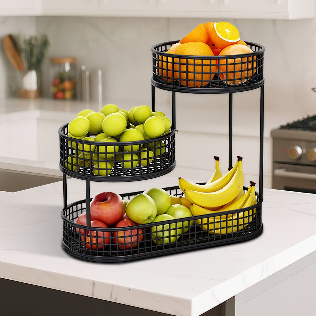 3 Tier Black Metal Fruit Basket