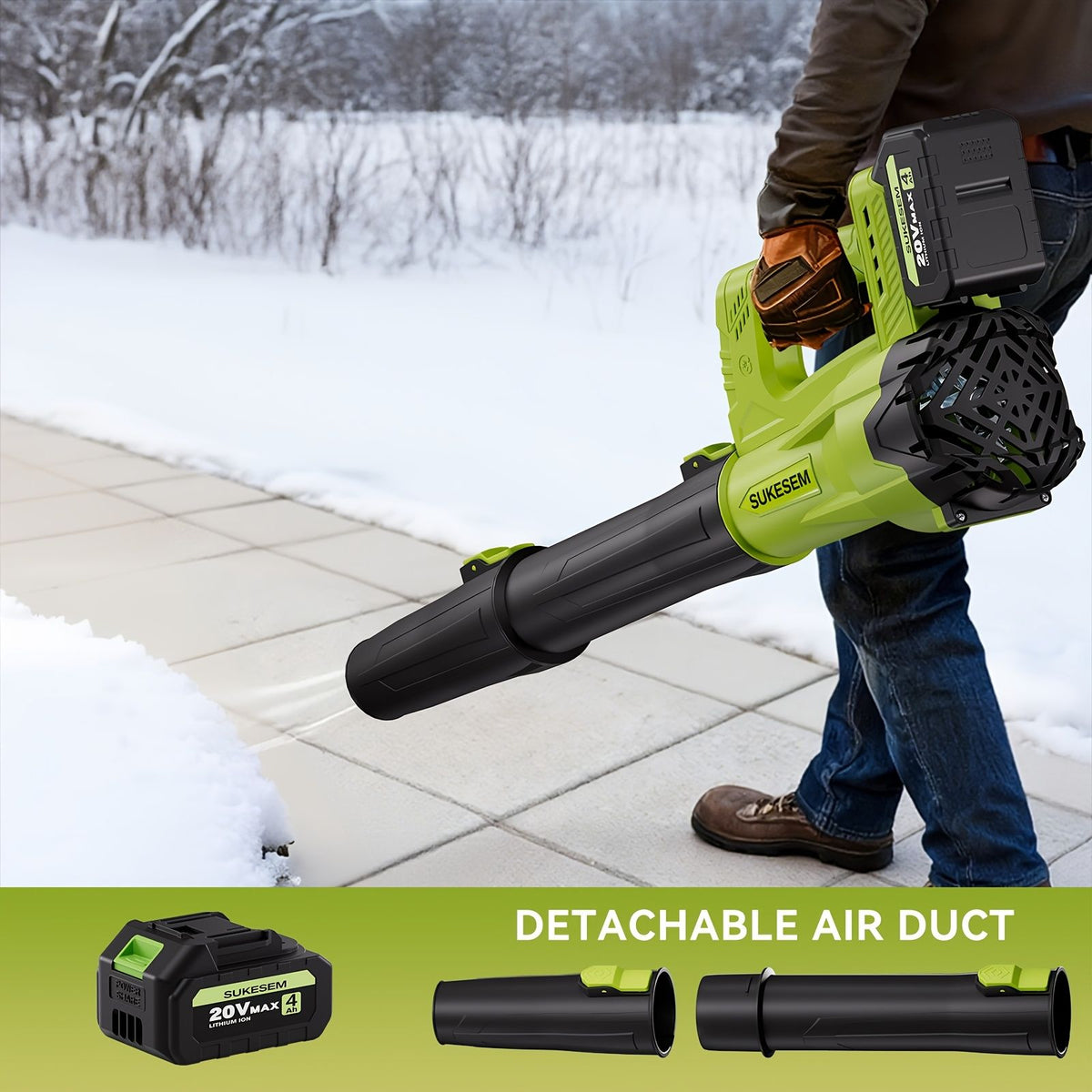 Cordless Electric Snow Blower 20V 4.0Ah Battery Handheld