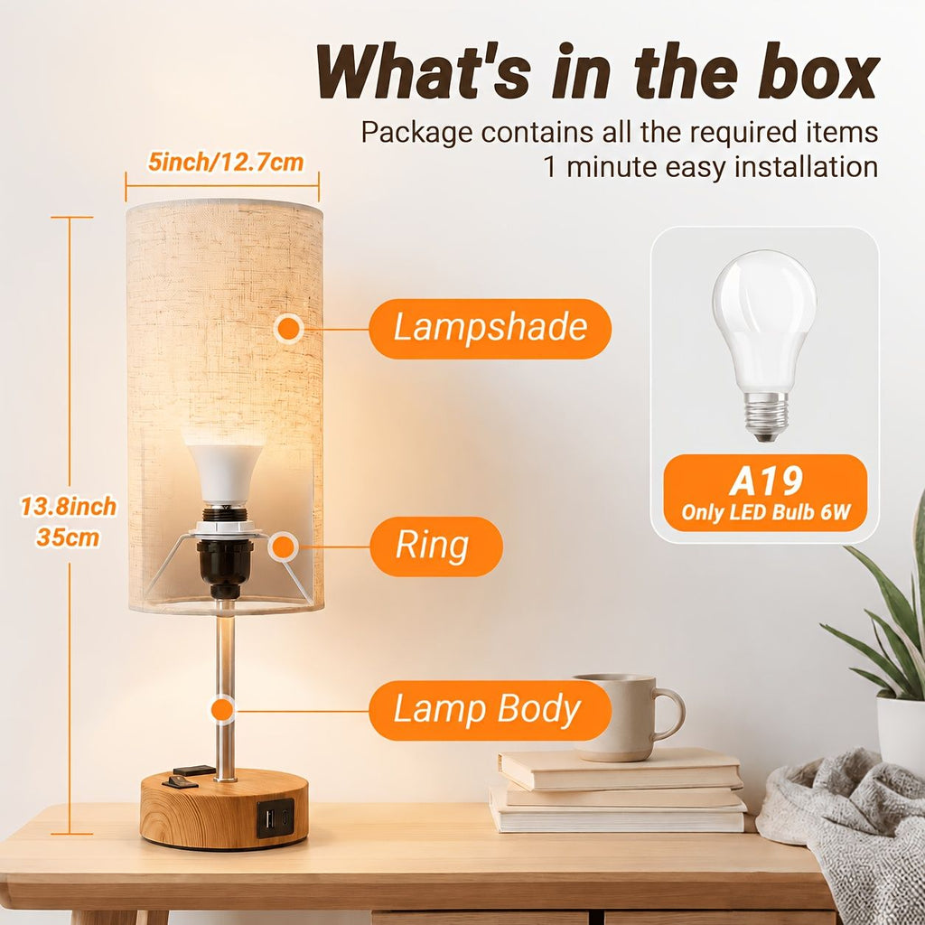 Dimmable Table Lamp with USB Charging Ports and AC Outlet