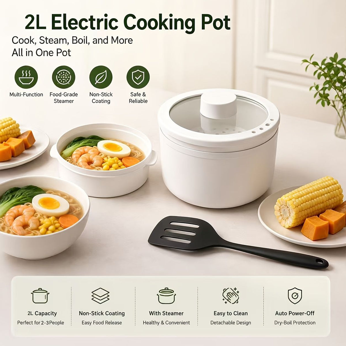 2L Electric Hot Pot with Steaming Basket 600W