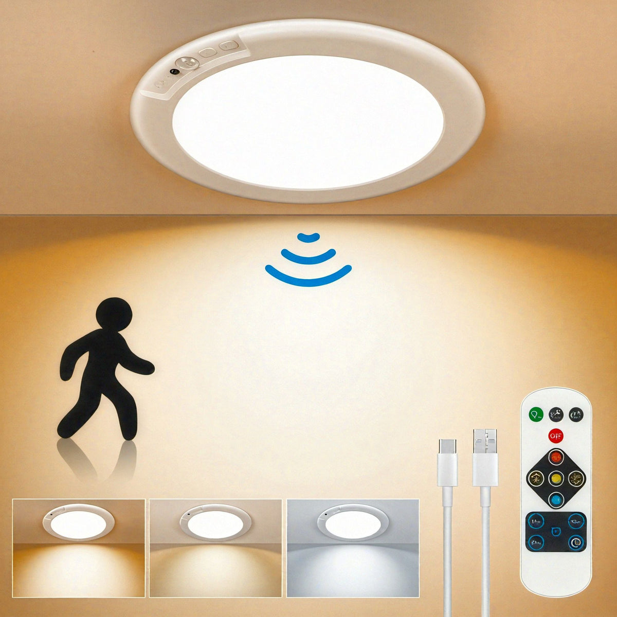 Rechargeable LED Ceiling Light with Motion Sensor