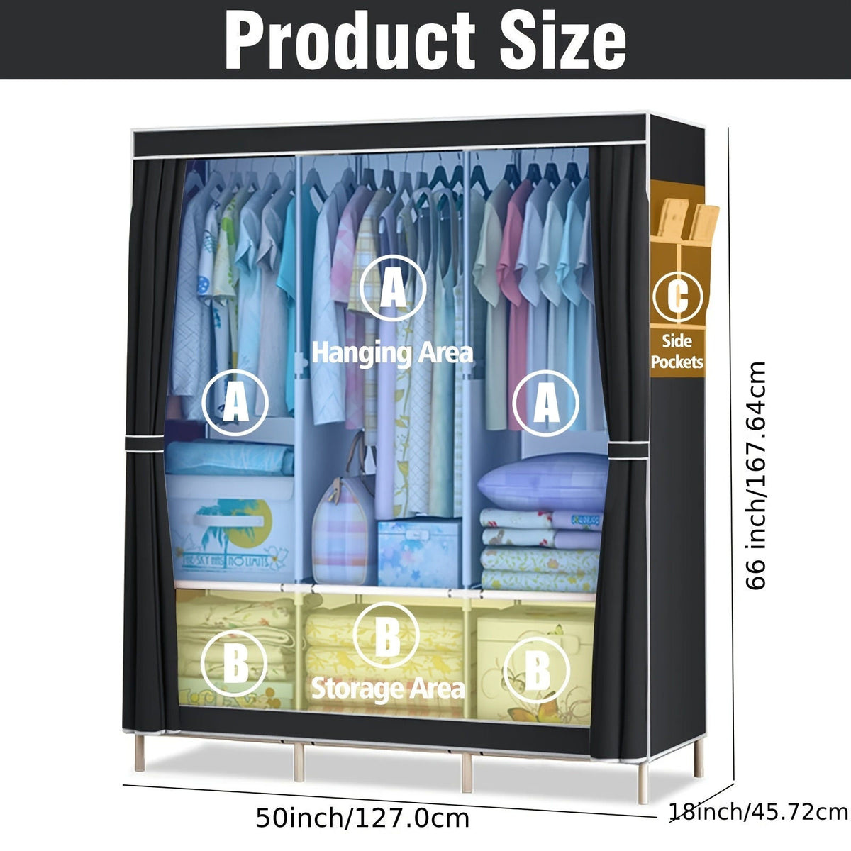 Portable Closet Storage Organizer Wardrobe Rack Shelf