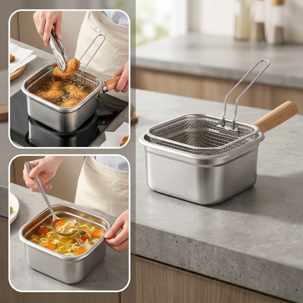 Stainless Steel Deep Frying Pan with Clip