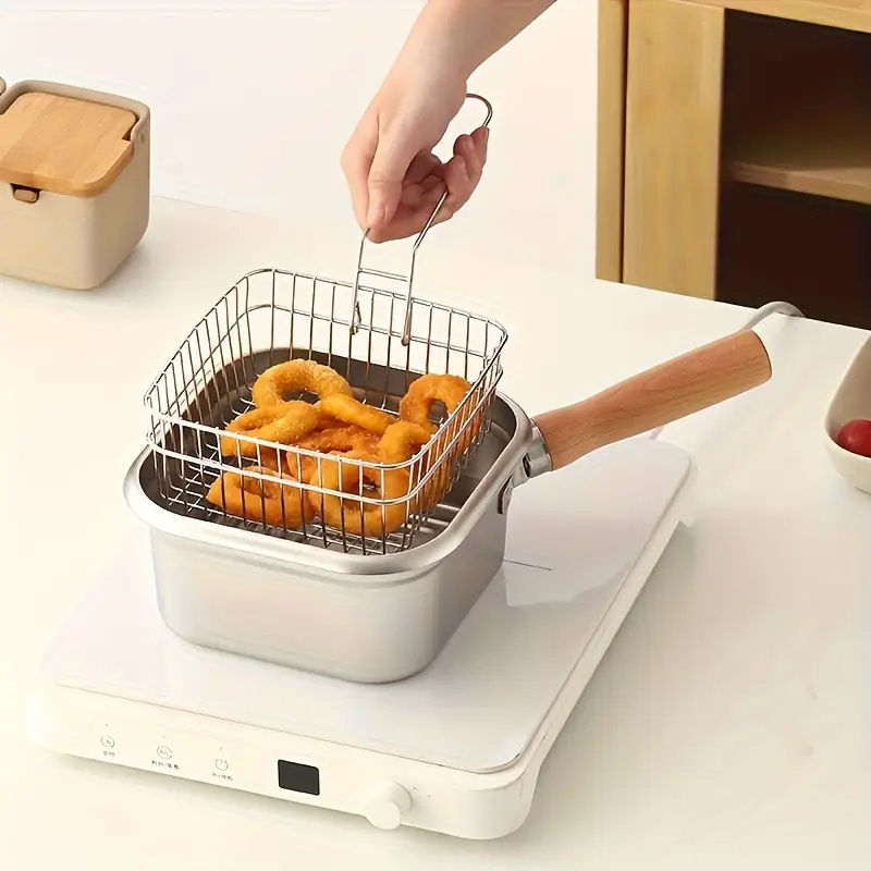Stainless Steel Deep Frying Pan with Clip