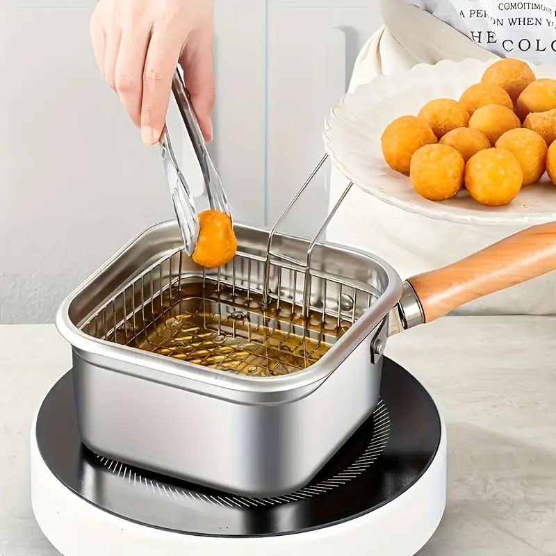 Stainless Steel Deep Frying Pan with Clip