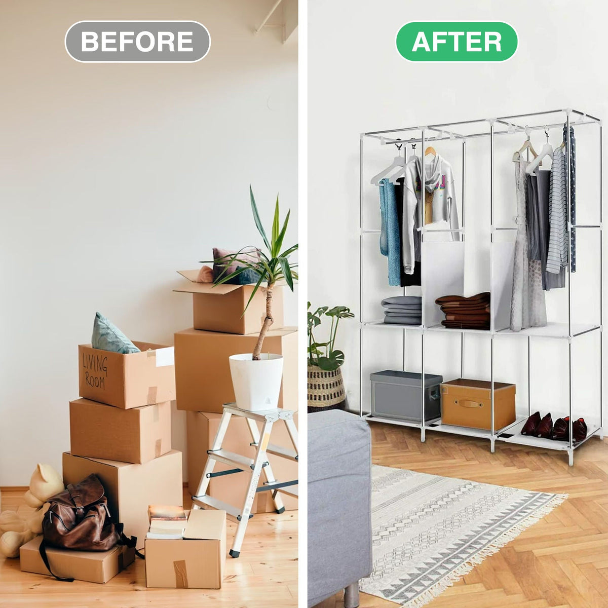 Portable Closet Storage Organizer Wardrobe Rack Shelf