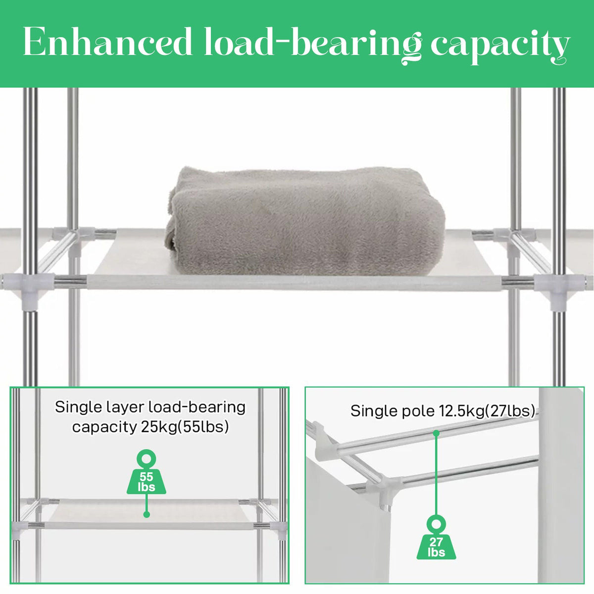 Portable Closet Storage Organizer Wardrobe Rack Shelf