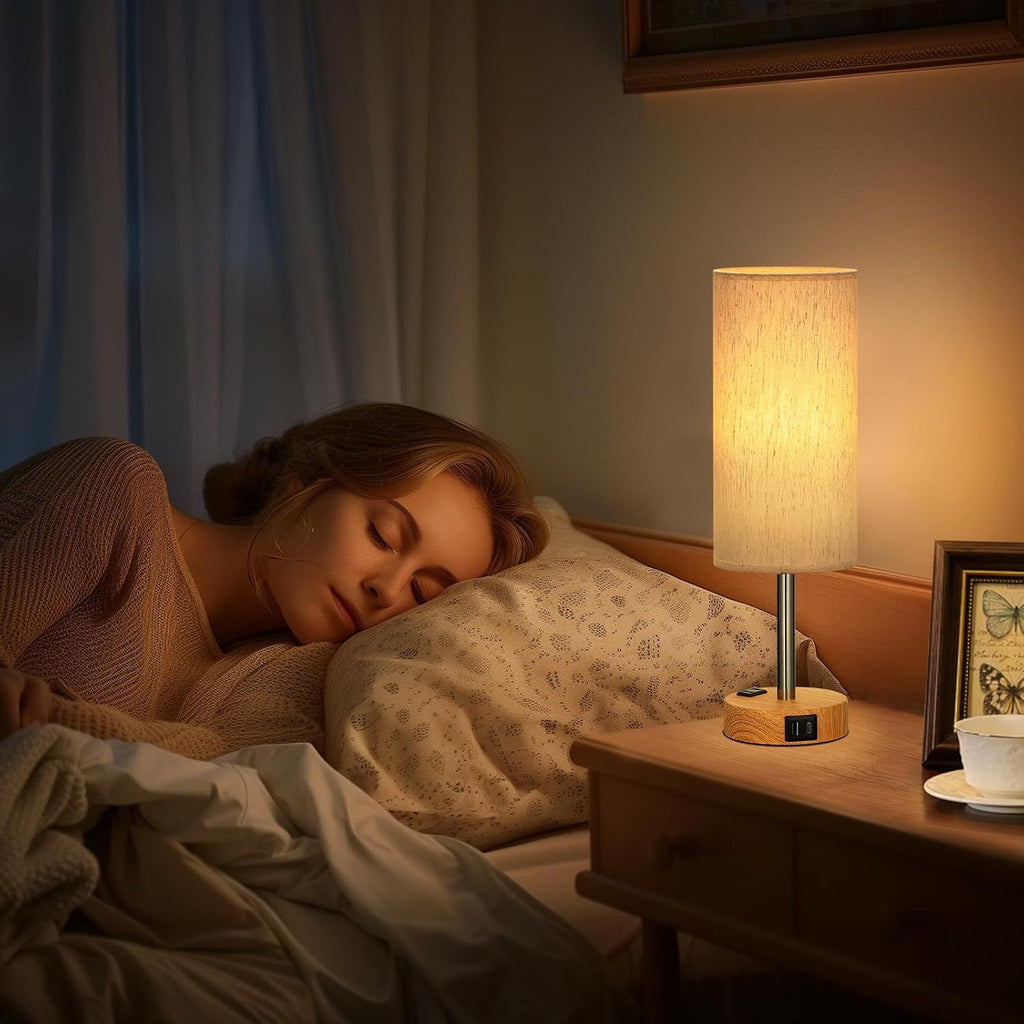 Dimmable Table Lamp with USB Charging Ports and AC Outlet