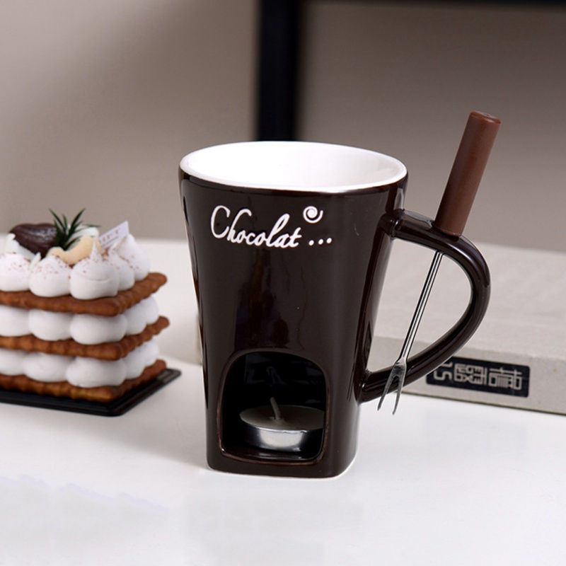 Ceramic Chocolate Melting Pot Set with Fork
