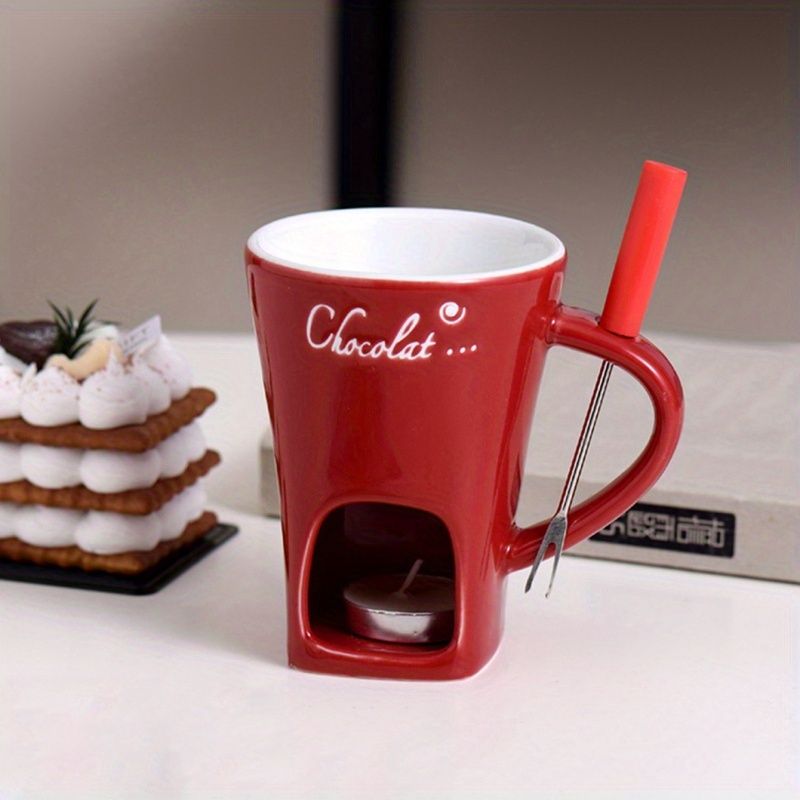 Ceramic Chocolate Melting Pot Set with Fork