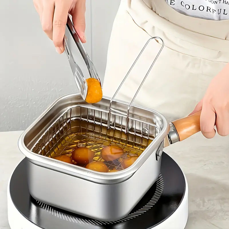 Stainless Steel Deep Frying Pan with Clip