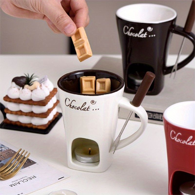 Ceramic Chocolate Melting Pot Set with Fork