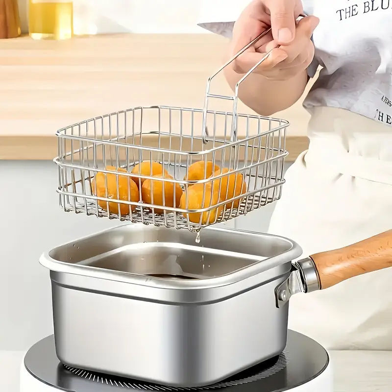 Stainless Steel Deep Frying Pan with Clip