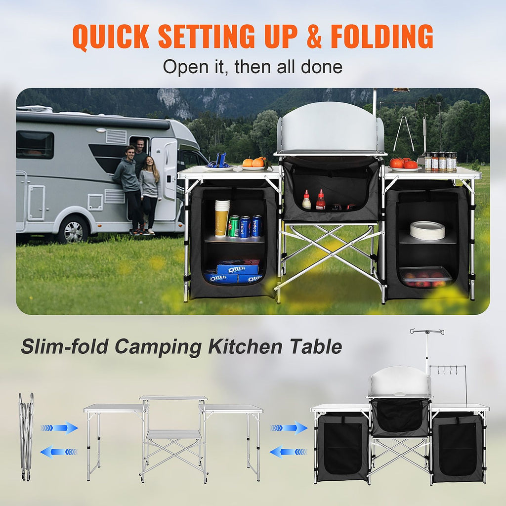 VEVOR Aluminum Folding Camping Table with Windscreen and Storage Bag