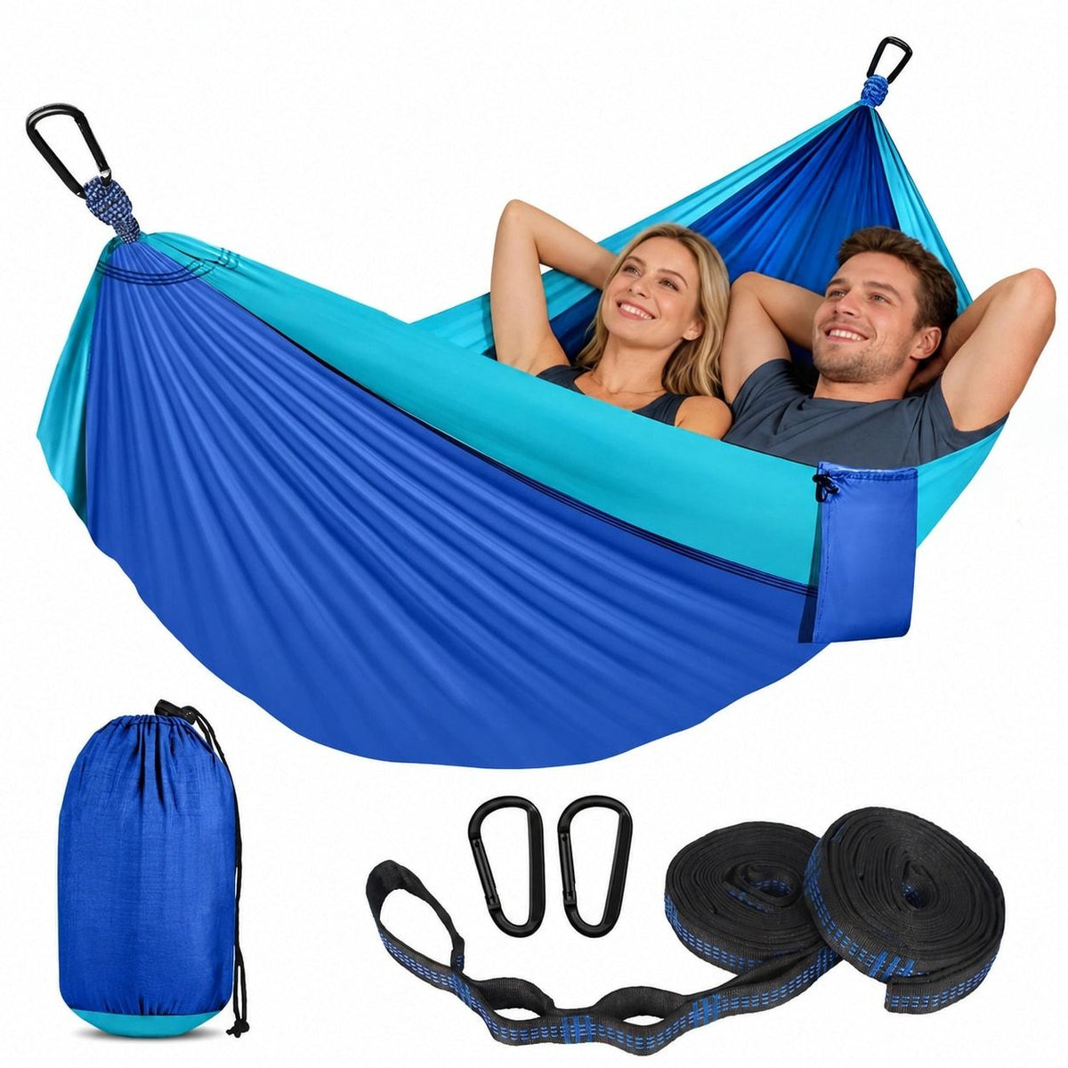 Parachute Nylon Double Camping Hammock with Tree Straps and Bag