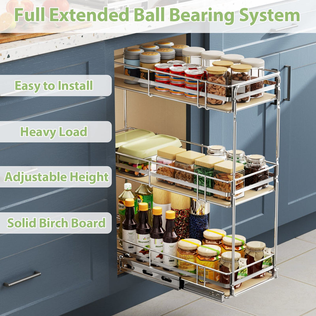 LOVMOR 3-Tier Iron Pull-Out Cabinet Organizer Chrome