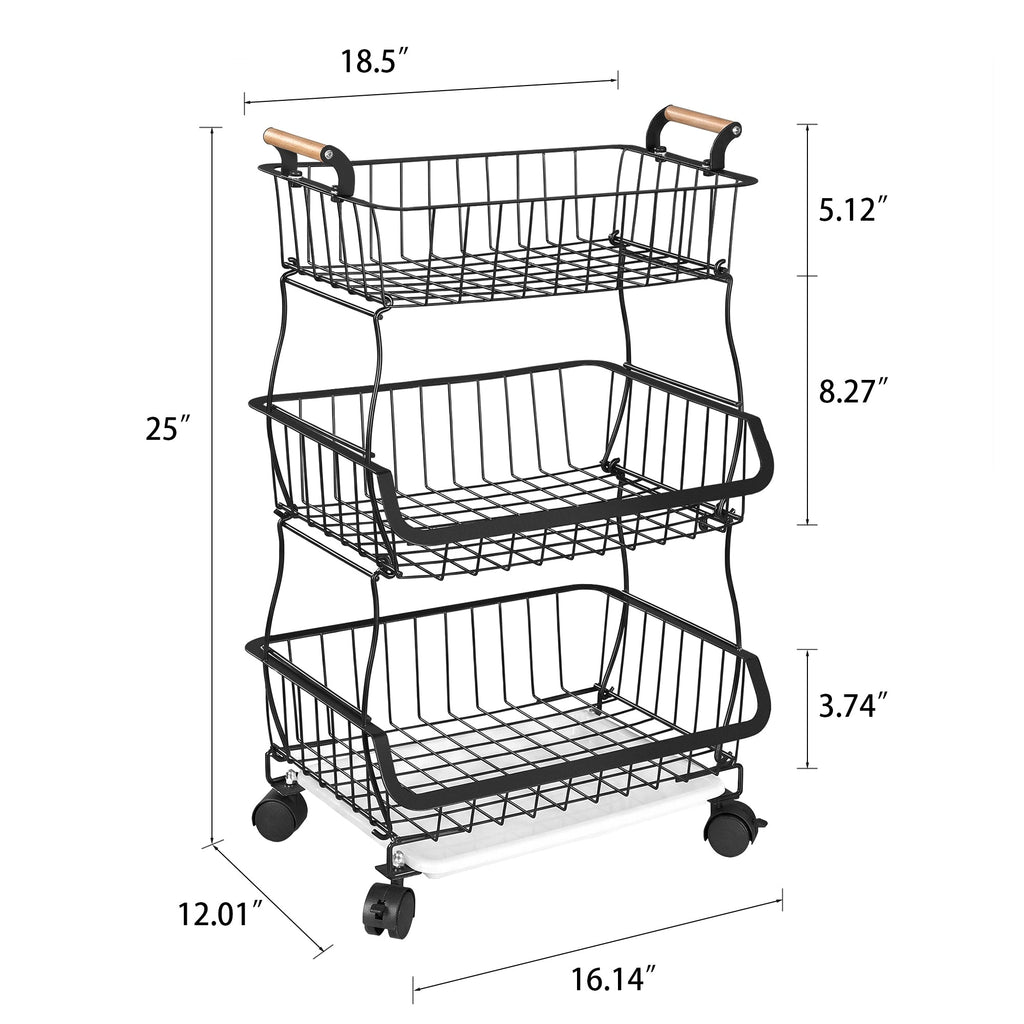 3-Tier Metal Wire Rolling Storage Cart
