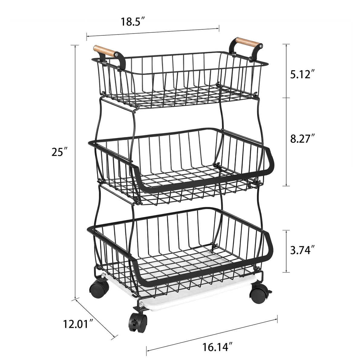 3-Tier Metal Wire Rolling Storage Cart