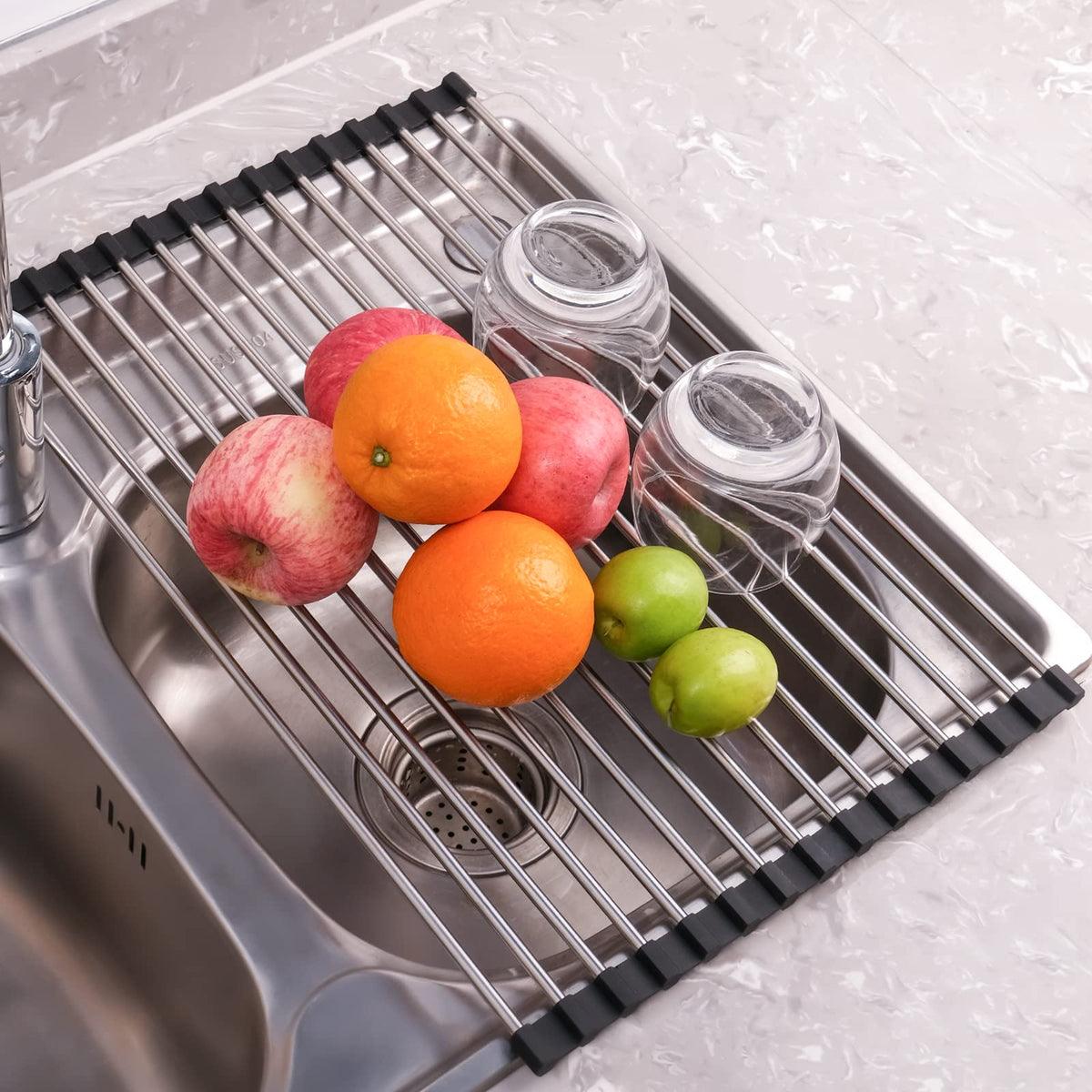 Roll Up Stainless Steel Dish Drying Rack with Silicone Edges