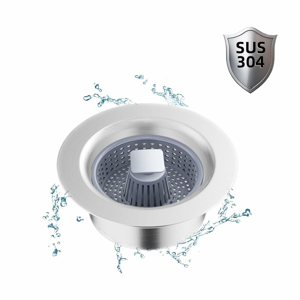 304 Stainless Steel Sink Strainer Basket with Stopper Lid 3.5 Inch Drain Silver